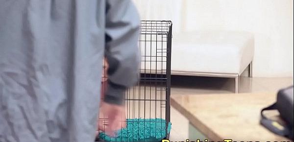  Teen sucks dick through cage